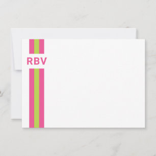 Cartão De Agradecimento Prep Stripe Rosa Brilhante e Verde Lima