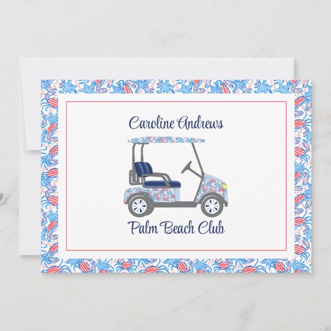 Cartão De Agradecimento Preppy Crabs Palm Beach Golf Cart (Frente)
