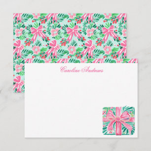 Cartão De Agradecimento Preppy Pink & Green Palm Beach Presente