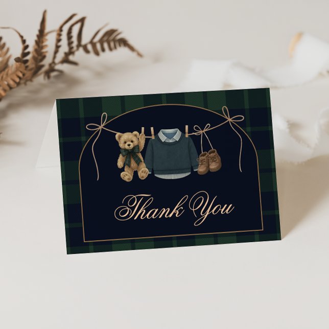 Cartão De Agradecimento Preppy Polo Teddy Bear Baby Shower Thank You Card (Criador carregado)