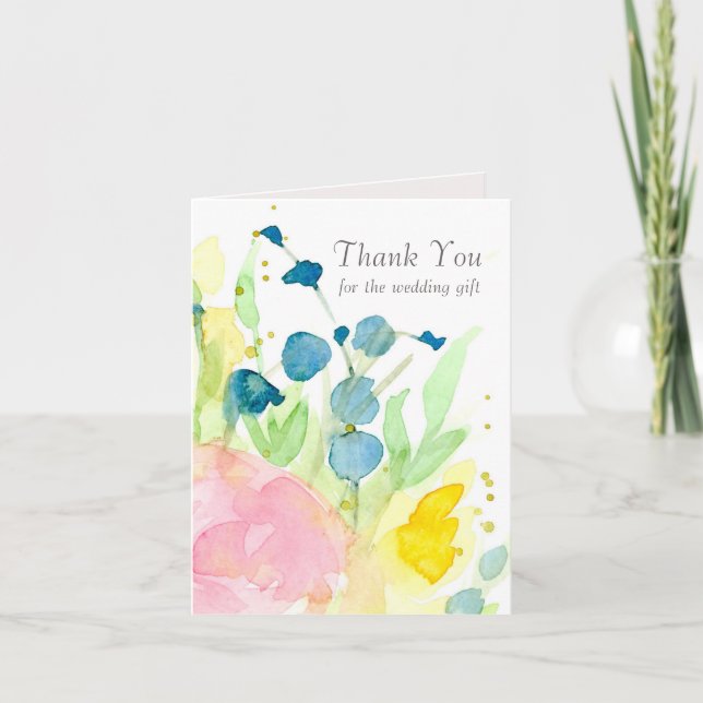 Cartão De Agradecimento Presente de Casamento Obrigado Flores Rosa (Frente)