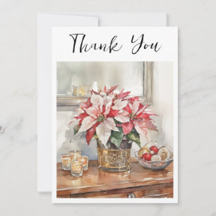 Cartão De Agradecimento Presente de Natal Elegante Poinsettia