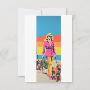 Cartão De Agradecimento Presente estilo popart, passeio de cão na praia