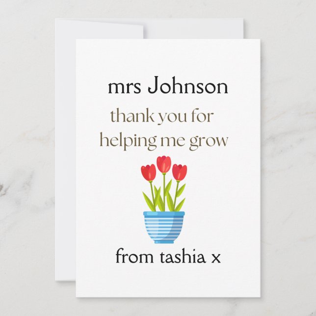 Cartão De Agradecimento Presente personalizado de professor, presente de p (Frente)