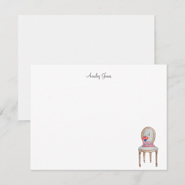 Cartão De Agradecimento Presidenta francesa Elegante monogramada com livro (Frente/Verso)