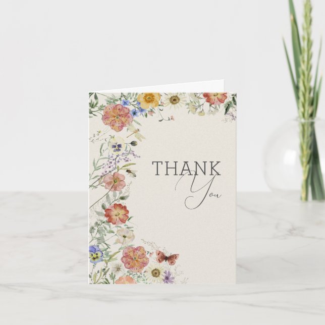Cartão De Agradecimento Pressed Wildflower Bridal Shower Thank You Card (Frente)