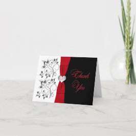 Cartão de Agradecimento Preto Branco Vermelho Flor