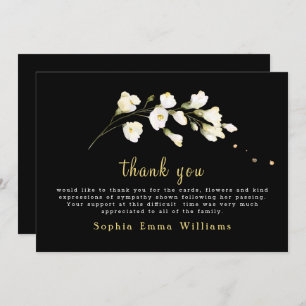 Cartão De Agradecimento Preto com Flores Brancas Floral