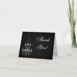 Cartão De Agradecimento Preto com Silhueta de Lustre Branco