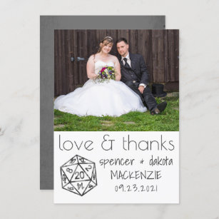 Cartão De Agradecimento Preto D20 - Crit   Tabletop Gamer Dice Wedding Pho