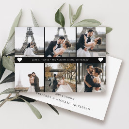 Cartão De Agradecimento Preto de Colagem de Fotos Simples com Letra Mão