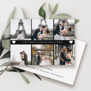 Cartão De Agradecimento Preto de Colagem de Fotos Simples com Letra Mão