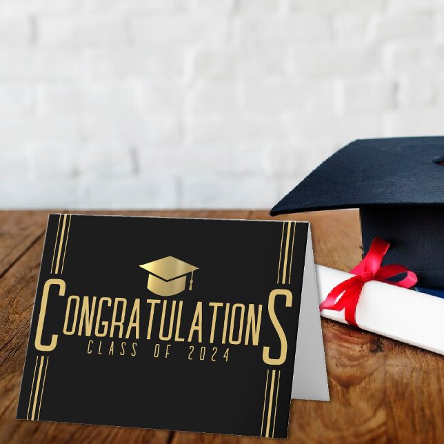 Cartão De Agradecimento Preto e Dourado Parabéns Turma de Graduação (Black & Gold Congratulations Class Of Graduation Thank You Card)
