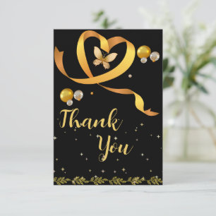Cartão De Agradecimento Preto e Dourado Simples 10º Aniversário de Casamen