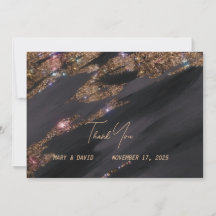 Cartão de Agradecimento Preto Elegante com Folha d