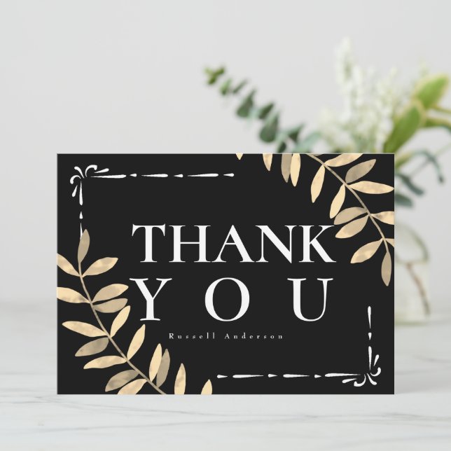 Cartão De Agradecimento Preto Minimalista (Em pé/Frente)