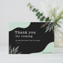 Cartão De Agradecimento Preto Simples Casamento Moderno com Marca Personal