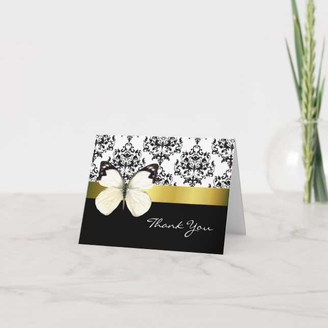 Cartão de Agradecimento Pretty Damask & Butterfly (Frente)