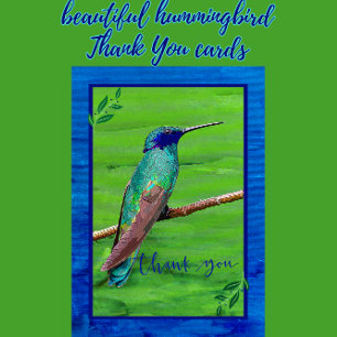 Cartão De Agradecimento Pretty Hummingbird Framed in Green and Blue