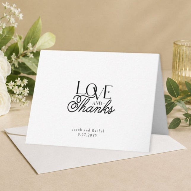 Cartão De Agradecimento Pretty Love & Thanks Script Modern Wedding (Criador carregado)
