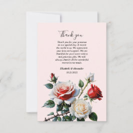 Cartão De Agradecimento Pretty pink white red roses floral wedding 