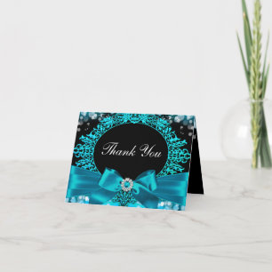 Cartão De Agradecimento Pretty Teal Bow & Frame Thank You Card