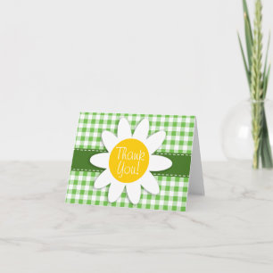 Cartão De Agradecimento Primavera Daisy; Verde Verificado; Gingham