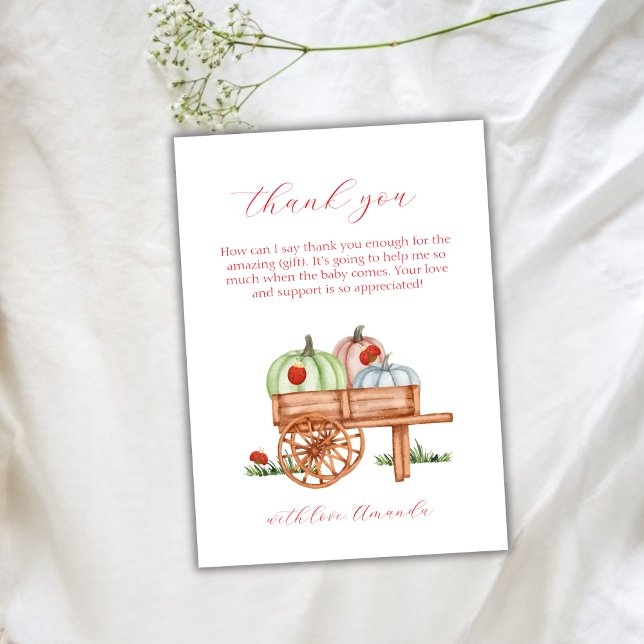 Cartão De Agradecimento Primavera Moderno - - Chá de fraldas de Labybug da (Spring Rustic Modern Pumpkin Labybug Baby Shower Thank You Card)