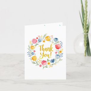 Cartão De Agradecimento Primavera Watercolor Floral Chá de fraldas Obrigad