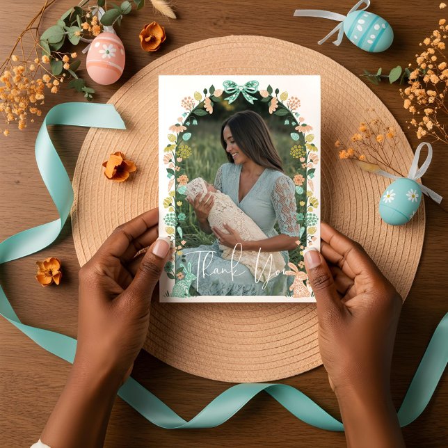 Cartão De Agradecimento Primavera Wildflower Easter Chá de fraldas (Spring Wildflower Easter Bunny Baby Shower Thank You Card)