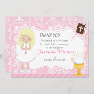 Cartão De Agradecimento Primeira Comunhão de Hair Loura Obrigado