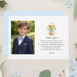 Cartão De Agradecimento Primeira Comunhão Foto Personalizada Azul