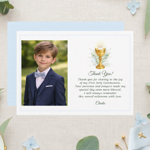 Cartão De Agradecimento Primeira Comunhão Foto Personalizada Azul