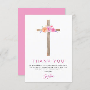 Cartão De Agradecimento Primeira Comunhão Obrigado Rosa Rosa Rosa Floral