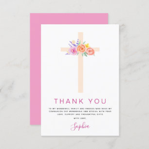 Cartão De Agradecimento Primeira Comunhão Obrigado Rosa Rosa Rosa Floral