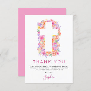 Cartão De Agradecimento Primeira Comunhão Obrigado Rosa Rosa Rosa Floral