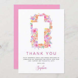 Cartão De Agradecimento Primeira Comunhão Obrigado Rosa Rosa Rosa Floral