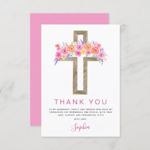 Cartão De Agradecimento Primeira Comunhão Obrigado Rosa Rosa Rosa Floral