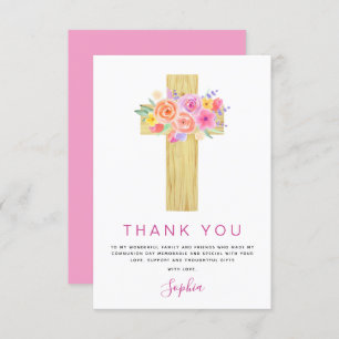 Cartão De Agradecimento Primeira Comunhão Obrigado Rosa Rosa Rosa Floral