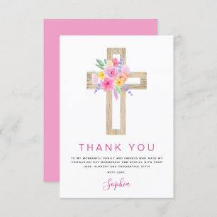 Cartão De Agradecimento Primeira Comunhão Obrigado Rosa Rosa Rosa Floral