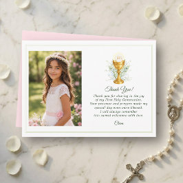 Cartão De Agradecimento Primeira Comunhão Personalizada Foto Rosa