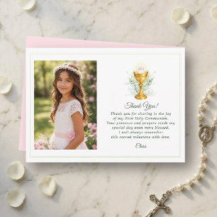Cartão De Agradecimento Primeira Comunhão Personalizada Foto Rosa