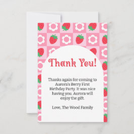 Cartão De Agradecimento Primeira Festa de aniversário de Berry Rosa e Verm