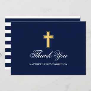 Cartão De Agradecimento Primeira Santa Lista Azul Dourada