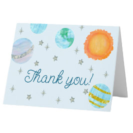 Cartão De Agradecimento Primeira Viagem ao Redor do Sol em Azul Menino 1º 