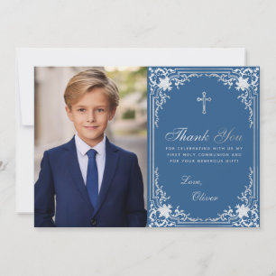 Cartão De Agradecimento Primeira Vintagem de Foto Clássica do Menino Azul