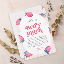 Cartão De Agradecimento Primeiro aniversario Berry Strawberry Primeira Fes