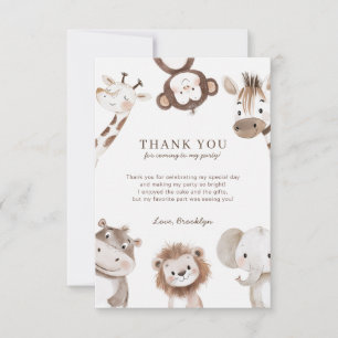 Cartão De Agradecimento Primeiro aniversario da Selva Safari Neutro