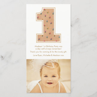 Cartão De Agradecimento Primeiro aniversario Da Vintage Baby Girl Obrigado