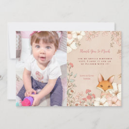 Cartão De Agradecimento Primeiro aniversario Da Vintage Cute Fox Girl Obri